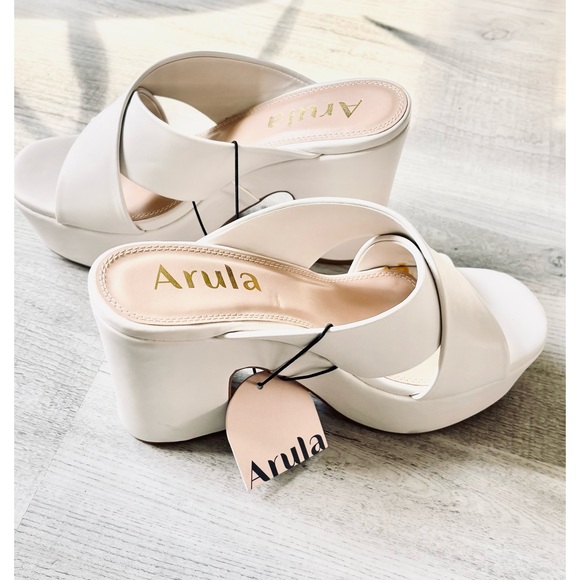 Arula Women's Ivory Cream Platform Mule Sandals Chunk Heel NWT Vegan-Size 8 - Picture 7 of 8